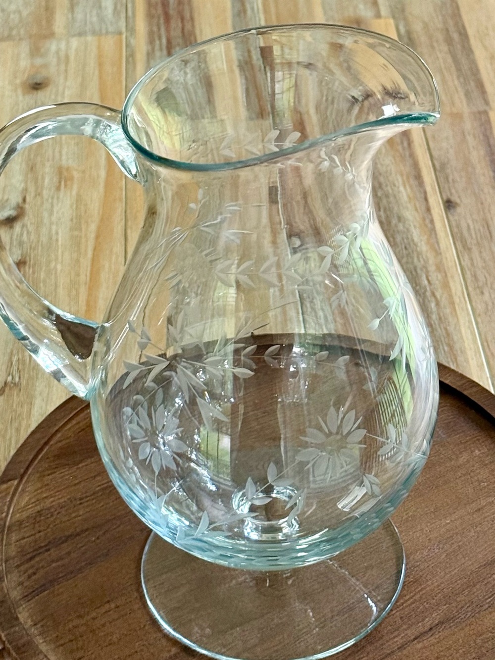 Vintage Fifth Avenue Ltd Floral Etched Pitcher Large